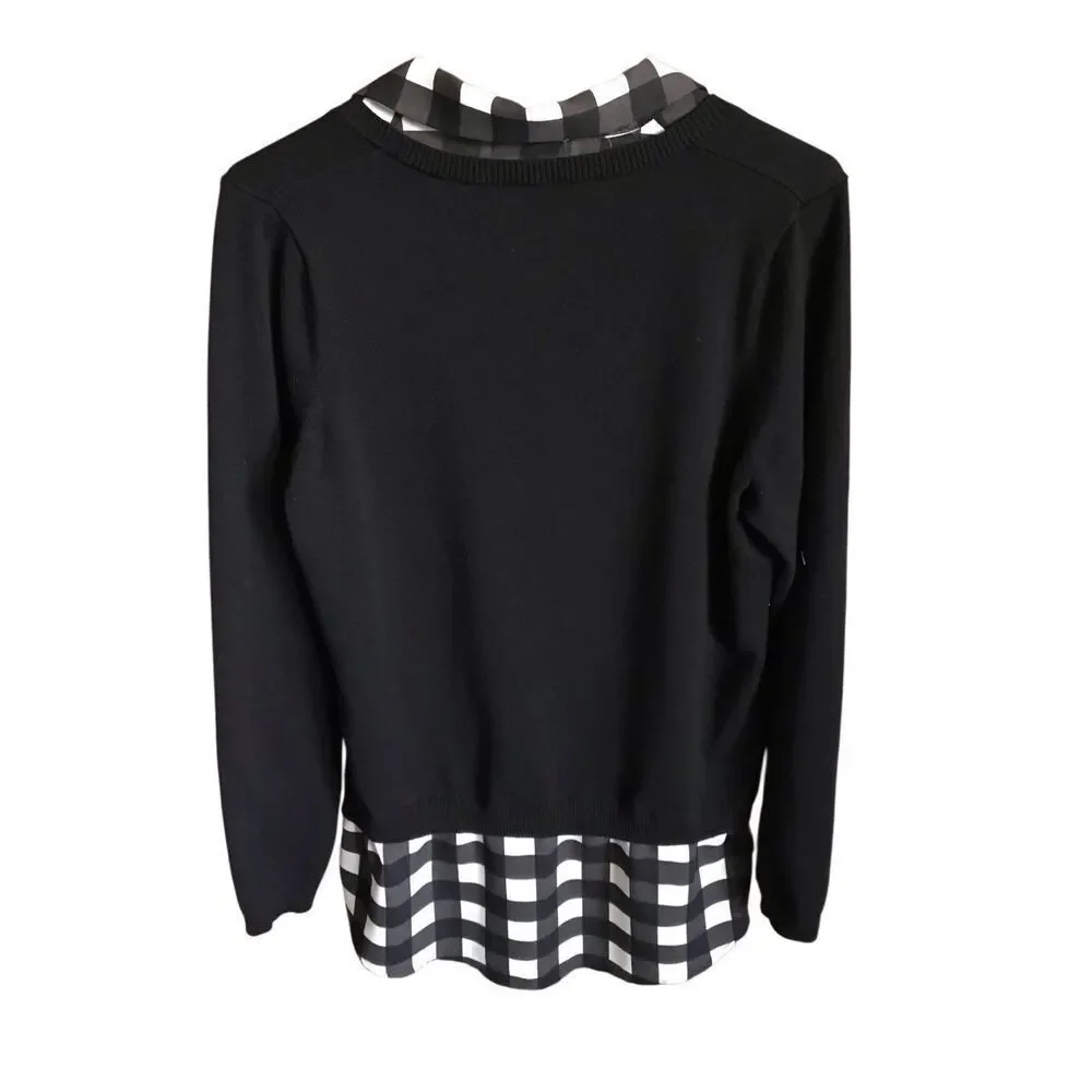 Adrianna Papell blouse Sweater size Large black white check
